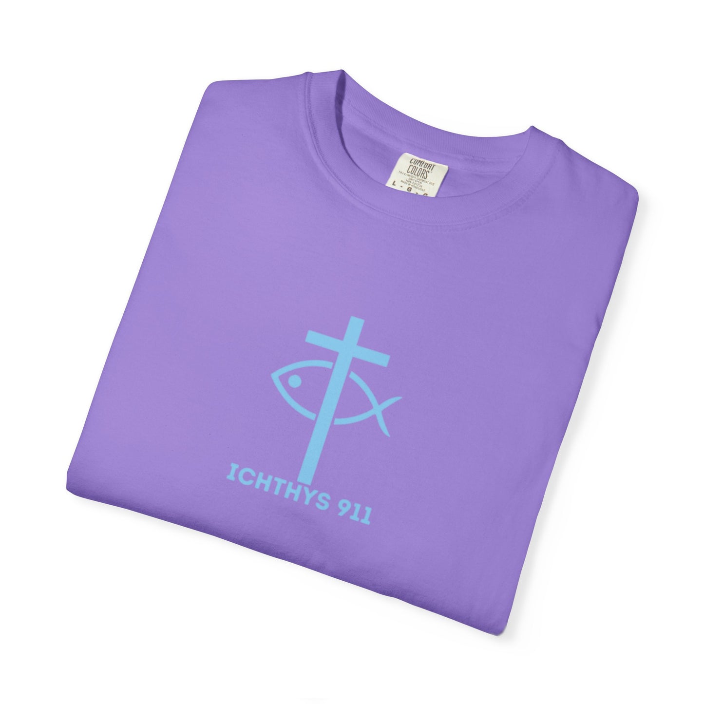 ICHTHYS 911 - Blue Font "Faith, Hope, & Love" - Unisex T-Shirt - Men T-Shirt - Christian Women Tee - Faith-Inspired Shirt - Christian Fashion - Wear Your Faith