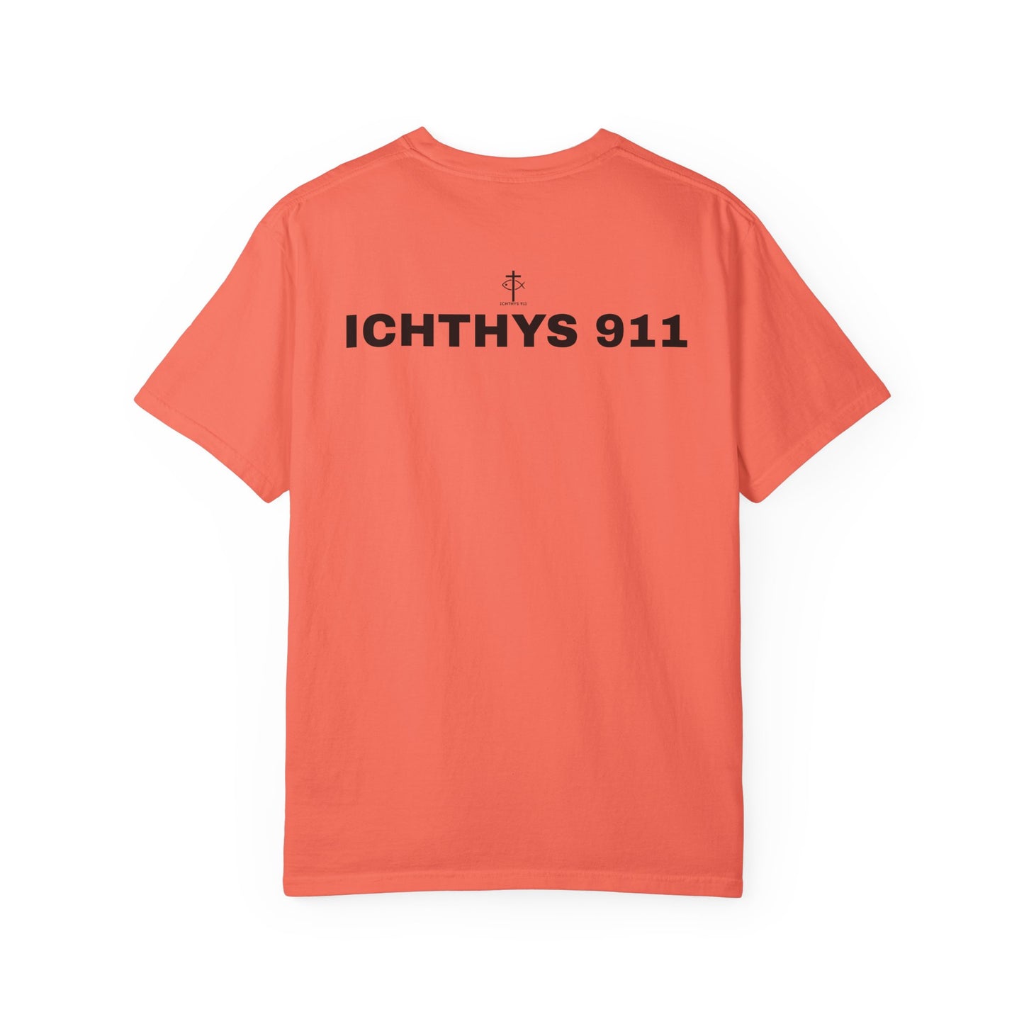 ICHTHYS 911 - Authentic - Christian Streetwear T-Shirt – Jesus Gym & Faith Fashion - Men T-Shirt - Women T-Shirt -Unisex Garment-Dyed T-Shirt Black Font
