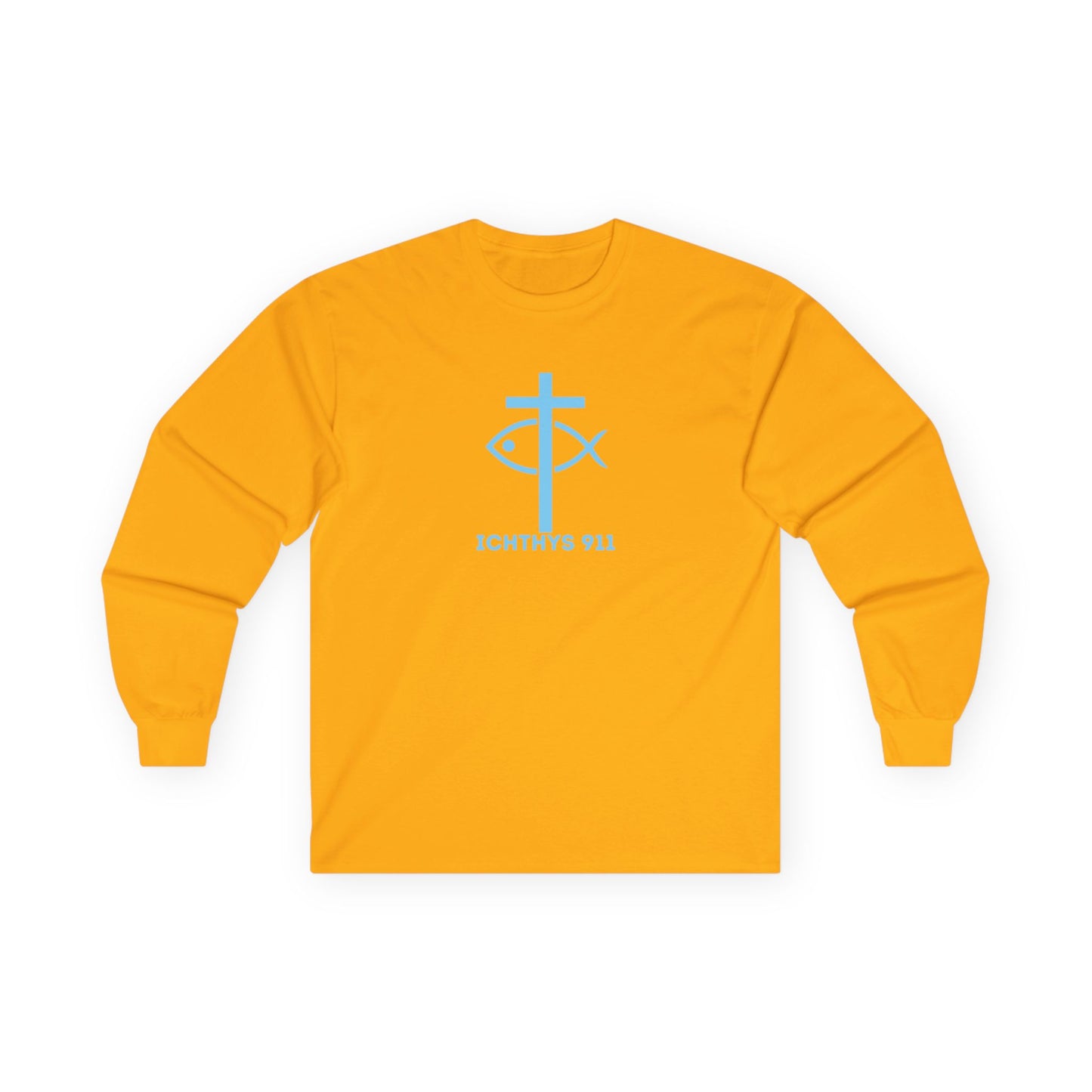 Strength Through Christ Philippians 4:13 - Blue Font - Unisex Shirt - Men - Women - Christian Activewear - Wear Your Faith Long Sleeve Tee - ICHTHYS 911