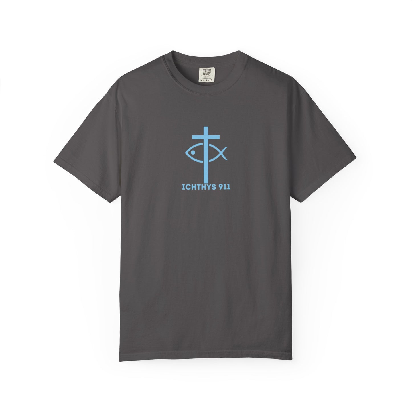 ICHTHYS 911 - Blue Font "Faith, Hope, & Love" - Unisex T-Shirt - Men T-Shirt - Christian Women Tee - Faith-Inspired Shirt - Christian Fashion - Wear Your Faith