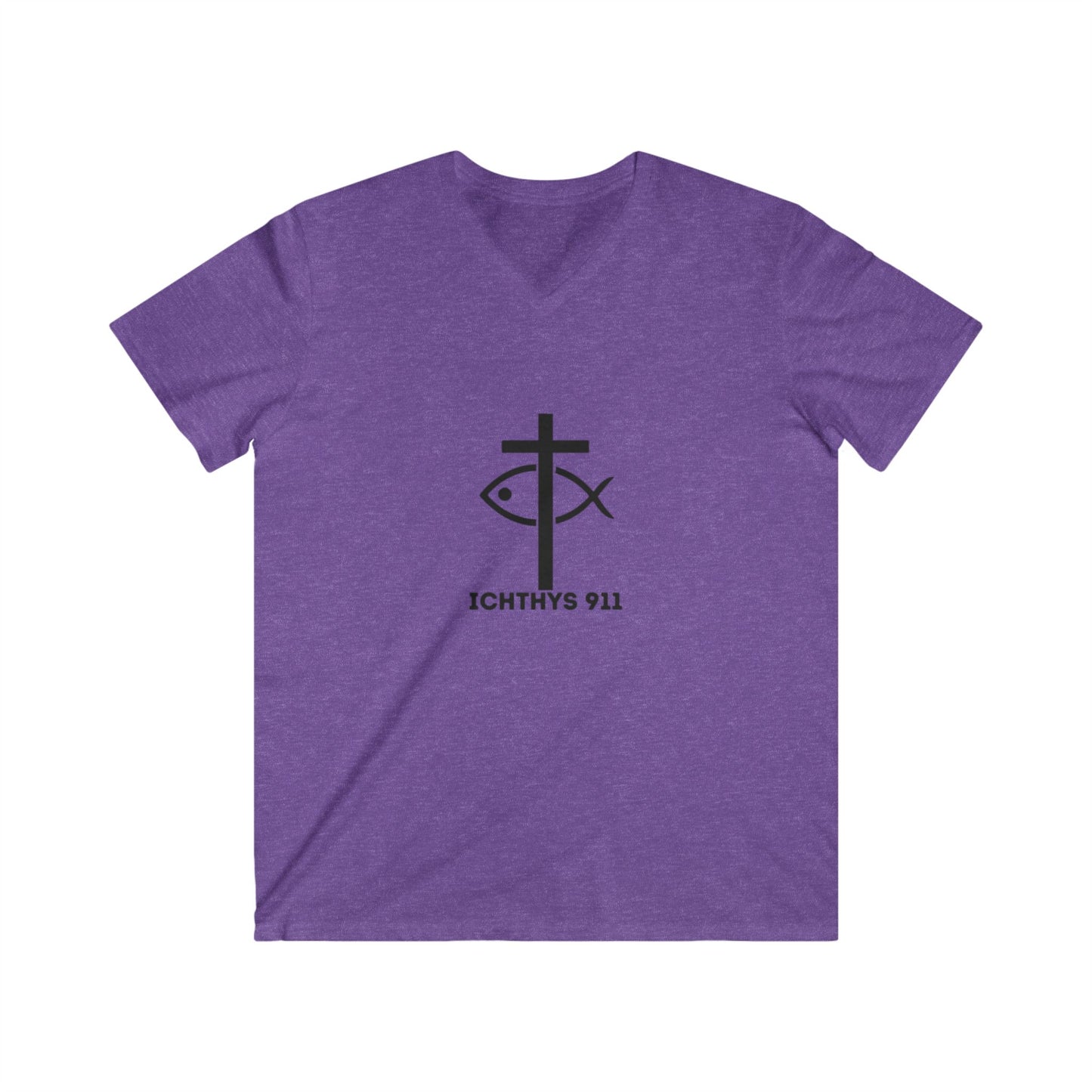 13th Disciple Collection - Men's Fitted V-Neck - Short Sleeve T - Shirt - Faith-Inspired - Christian - Black Font - ICHTHYS 911