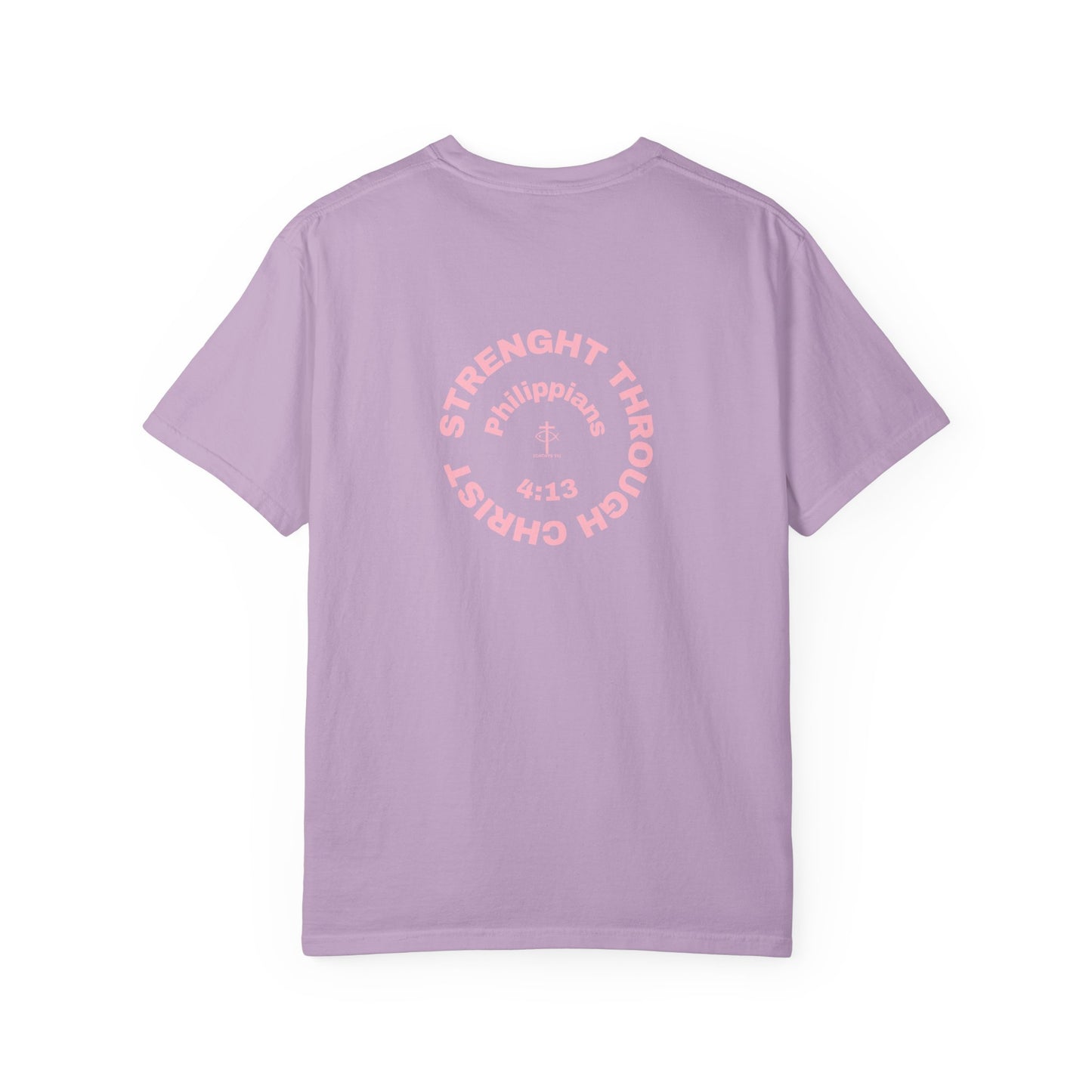 ICHTHYS 911 "Strength Through Christ Philippians 4:13" - Pink Font - Unisex Garment Dyed T-Shirt - 100% US Cotton -Men T-Shirt - Women T-Shirt - Christian Activewear - Wear Your Faith - T-Shirt