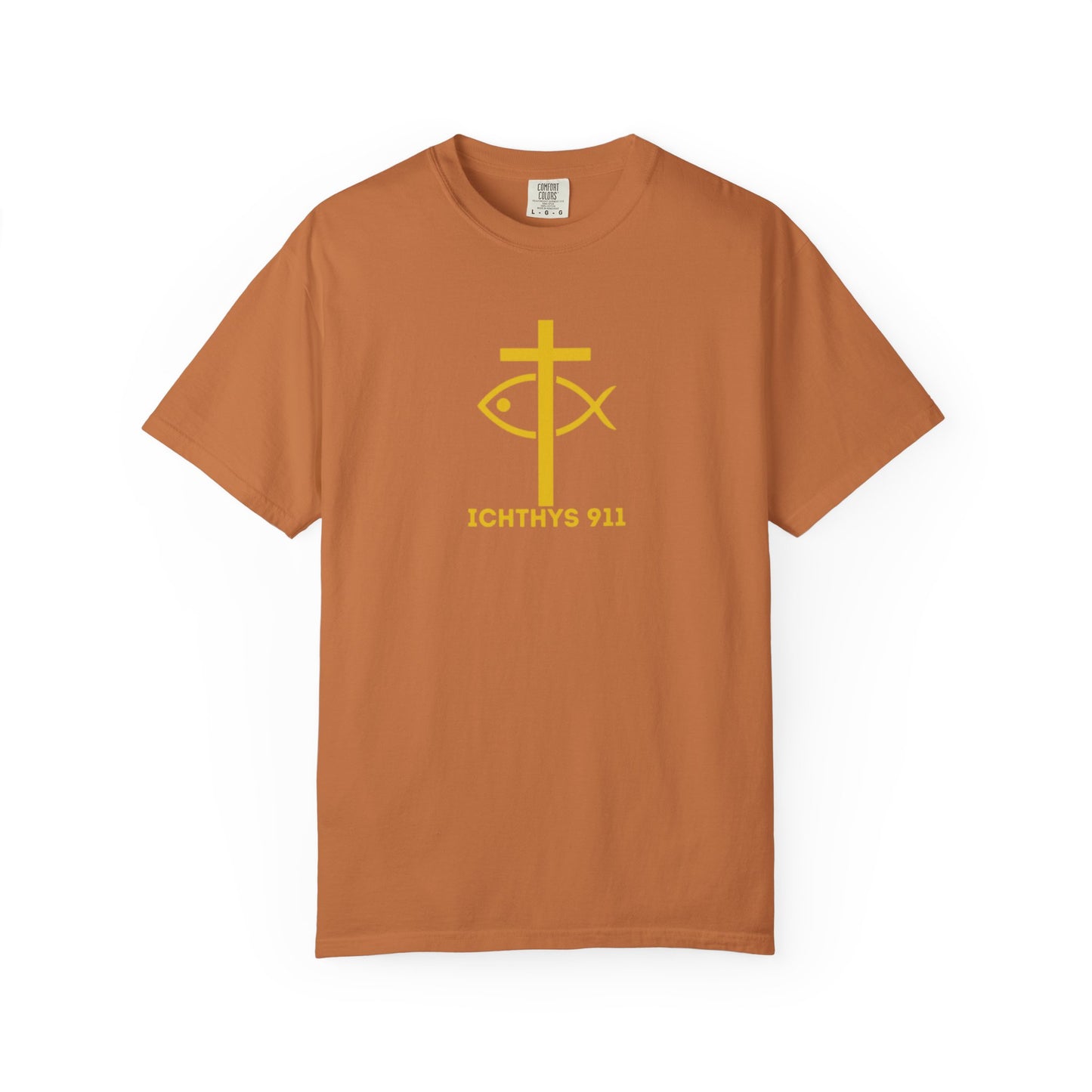 "Faith, Hope, & Love" - Gold Font - Unisex Garment Dyed T-Shirt - 100# US Cotton - Men T-Shirt - Women T-Shirt - Christian T- Shirt -Faith-Inspired Shirt - Christian Fashion - Wear Your Faith - ICHTHYS 911