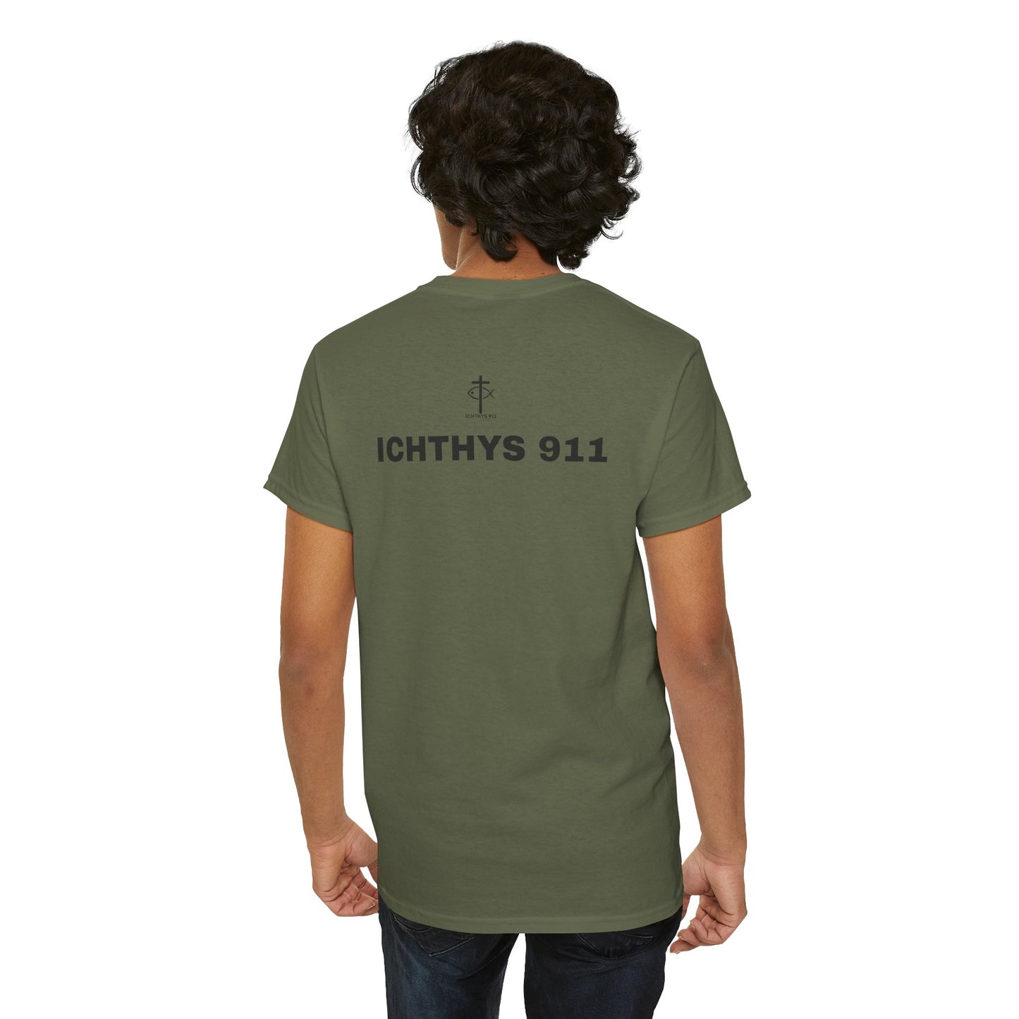 ICHTHYS 911 - "Authentic Design" - Unisex T-Shirt - Heavy Cotton T-Shirt - Jesus Fish - Men's T-Shirt - Women T-Shirt Christian Faith - Unisex Clothing