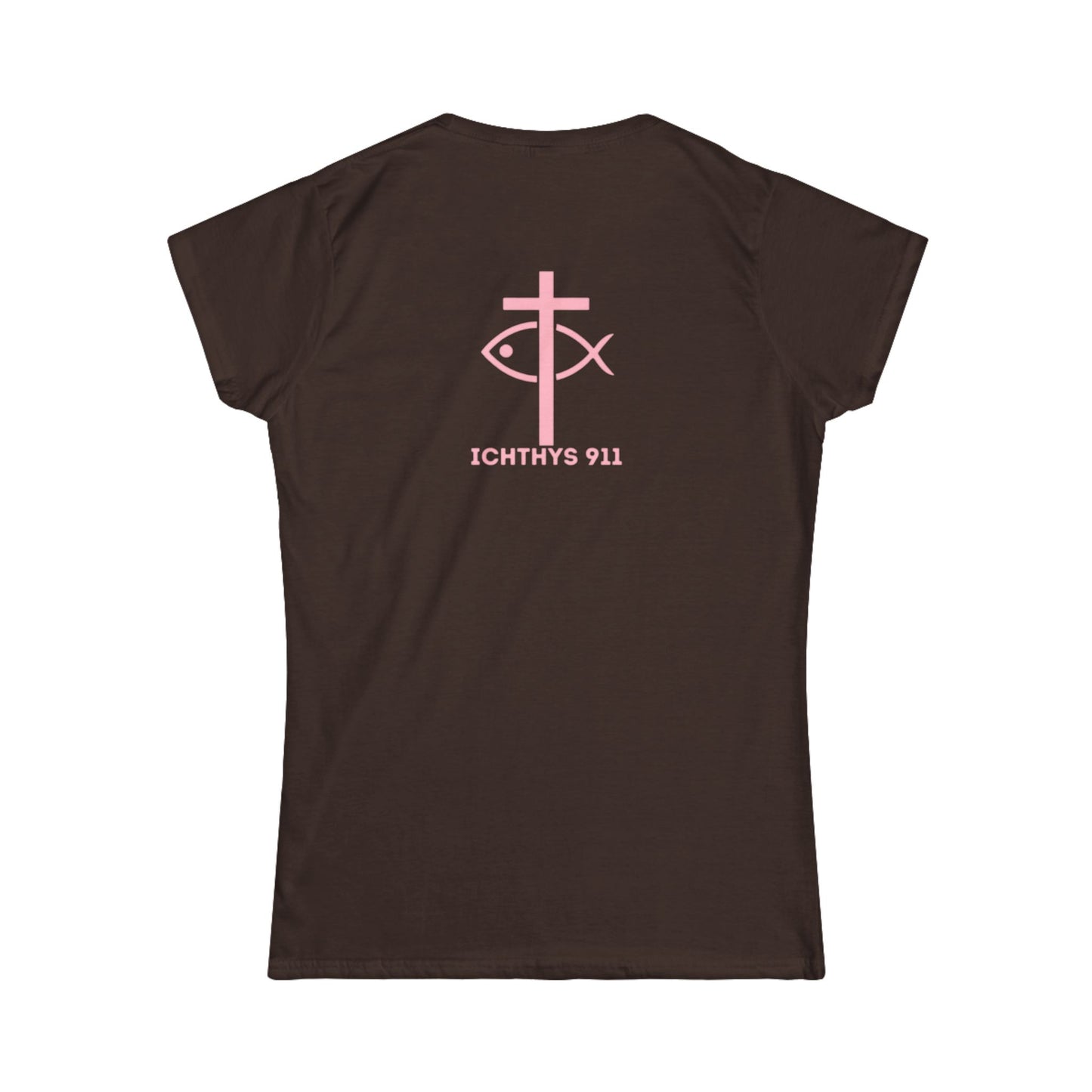 "Love, Hope, Faith - Love is the Greatest" - Reverse Design - Semi Fitted - Inspirational Faith Tee for Women - Wear Your Faith - 1 Corinthians - ICHTHYS 911 - Pink Font
