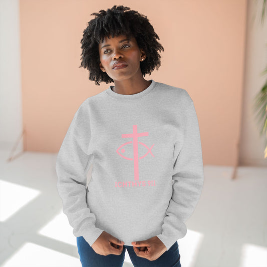ICHTHYS 911 Minimal Pink Cross Crewneck Sweatshirt — Unisex -