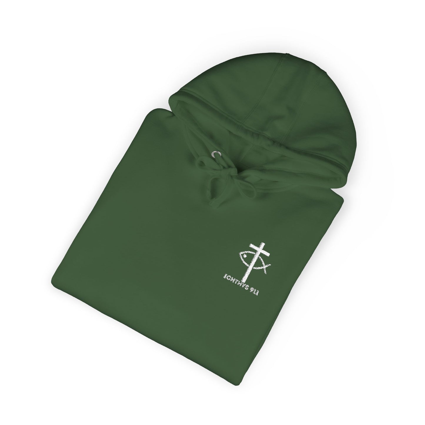 ICHTHYS 911 Embroidery Hoodie Pullover - Unsex - Elevated Embroider Gift for Her or Him - Christian Wear