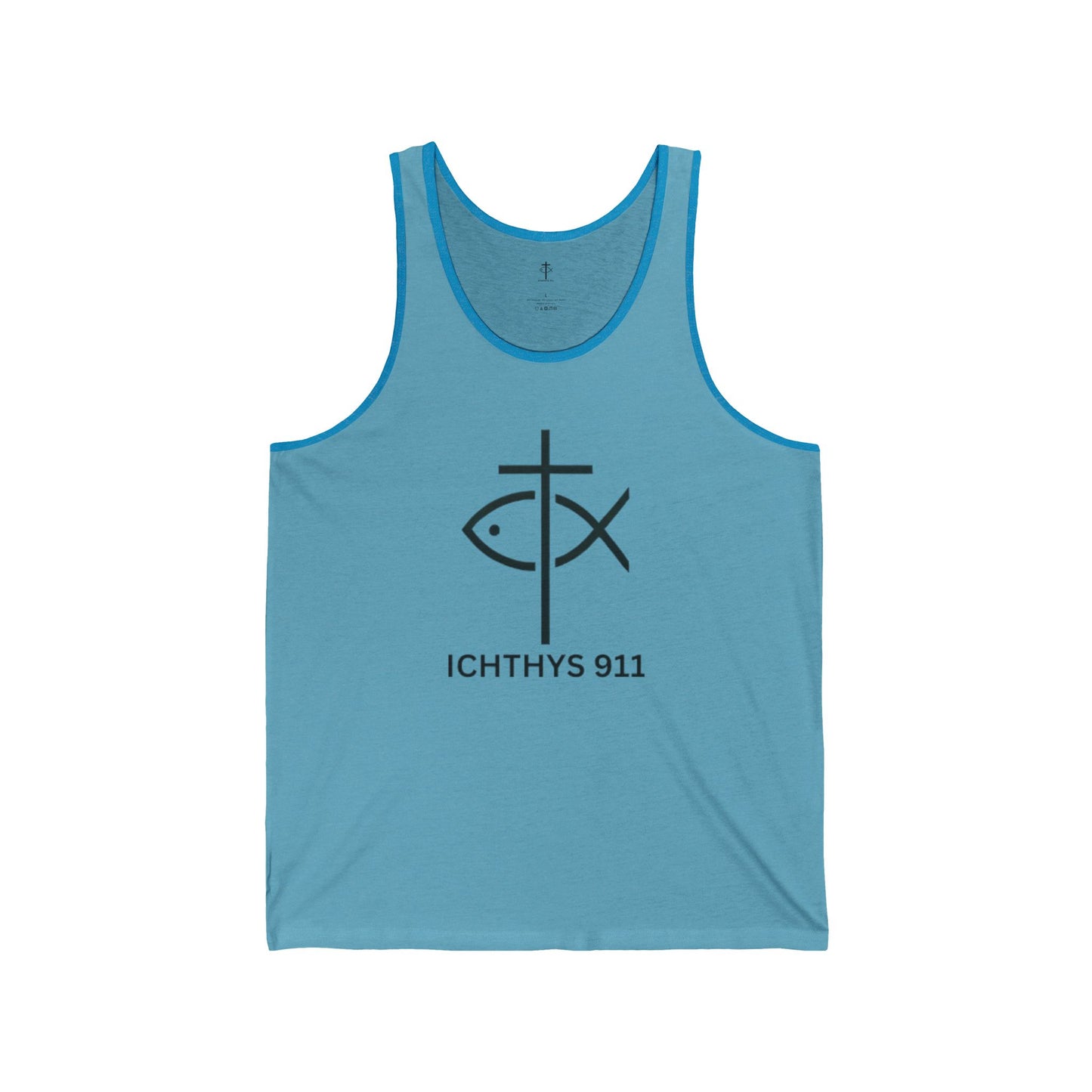 Run With Endurance T-Shirt – Hebrews 12:1 Inspirational Christian Tee - ICHTHYS 911 Unisex Jersey Tank Top - Casual Christian Symbol Graphic Tank Top