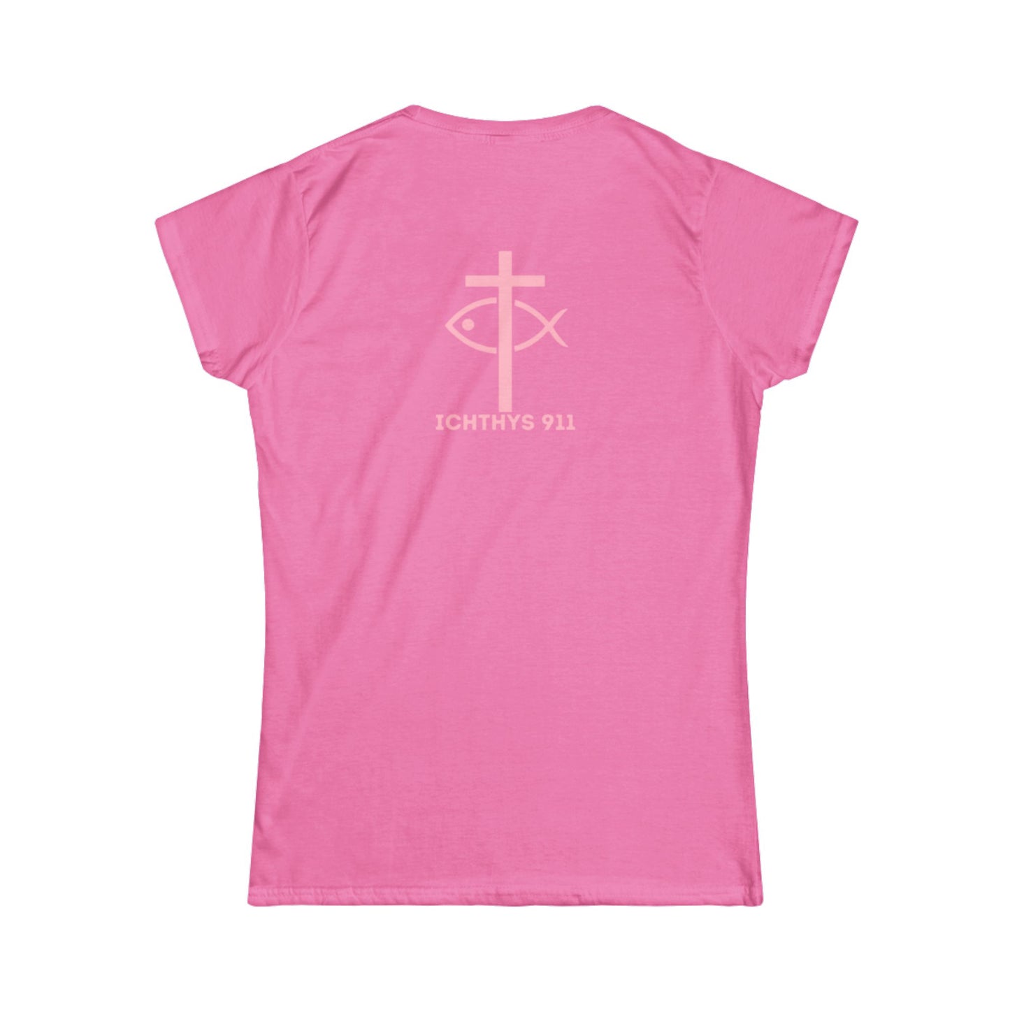 "Love, Hope, Faith - Love is the Greatest" - Reverse Design - Semi Fitted - Inspirational Faith Tee for Women - Wear Your Faith - 1 Corinthians - ICHTHYS 911 - Pink Font