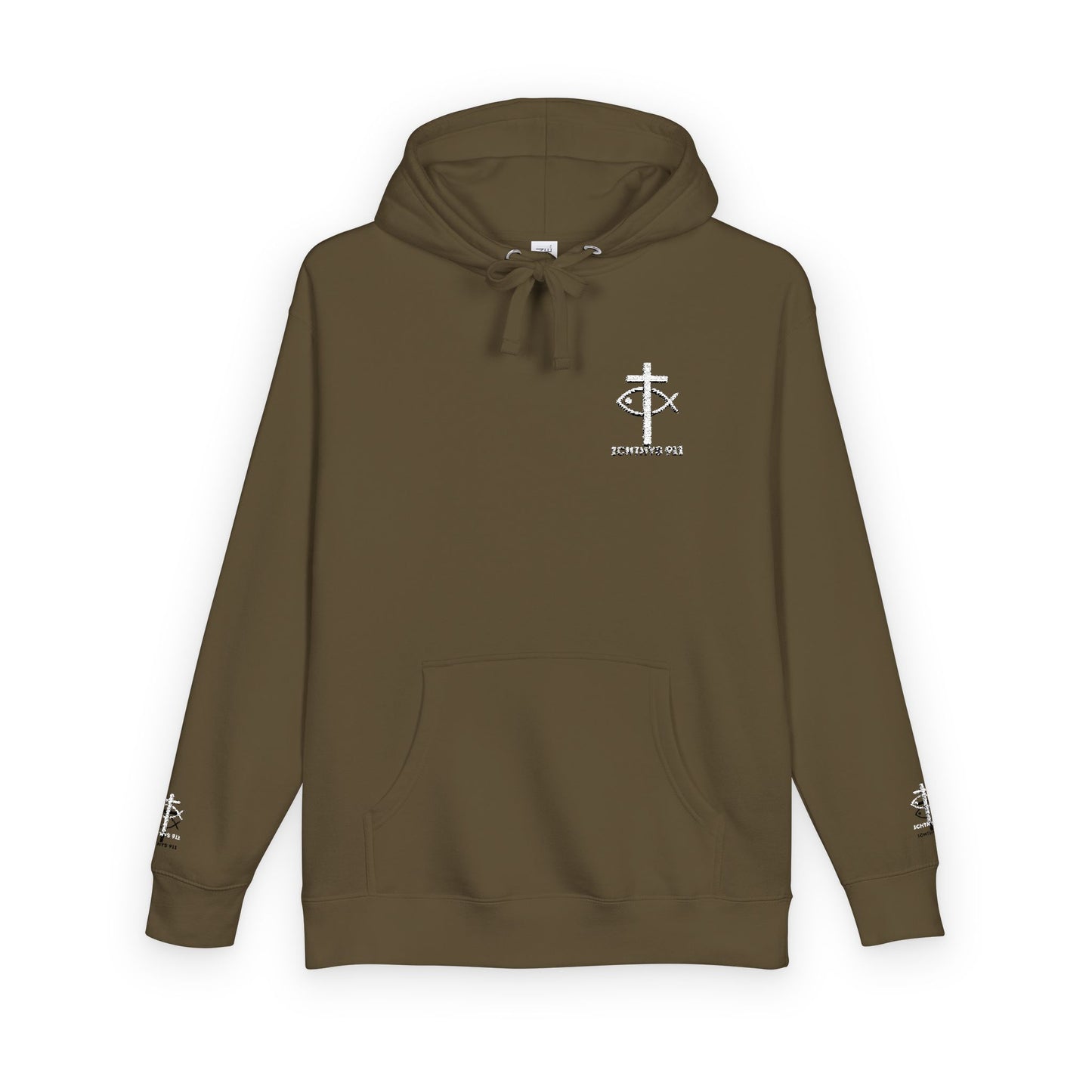 ICHTHYS 911 Embroidery Hoodie Pullover - Unsex - Elevated Embroider Gift for Her or Him - Christian Wear