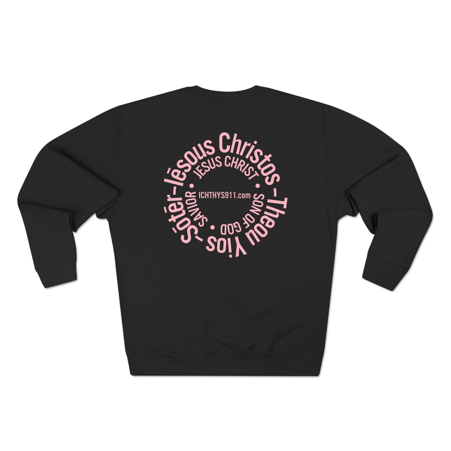ICHTHYS 911 Minimal Pink Cross Crewneck Sweatshirt — Unisex -
