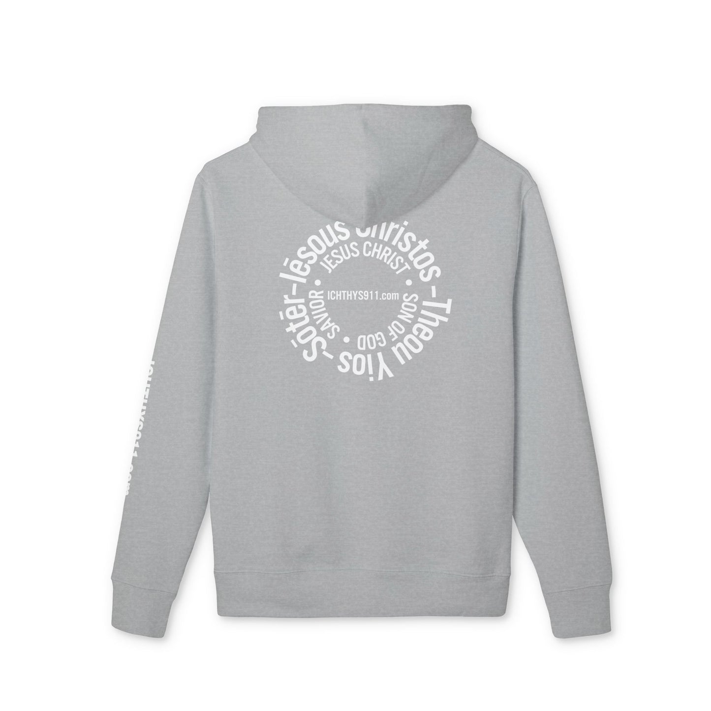 Iēsous Christos, Theou Yios, Sōtēr = Jesus Christ, Son of God, Savior - Unisex - Lightweight Religious Sweatshirt - ICHTHYS 911 - Hoodie - 100% Organic