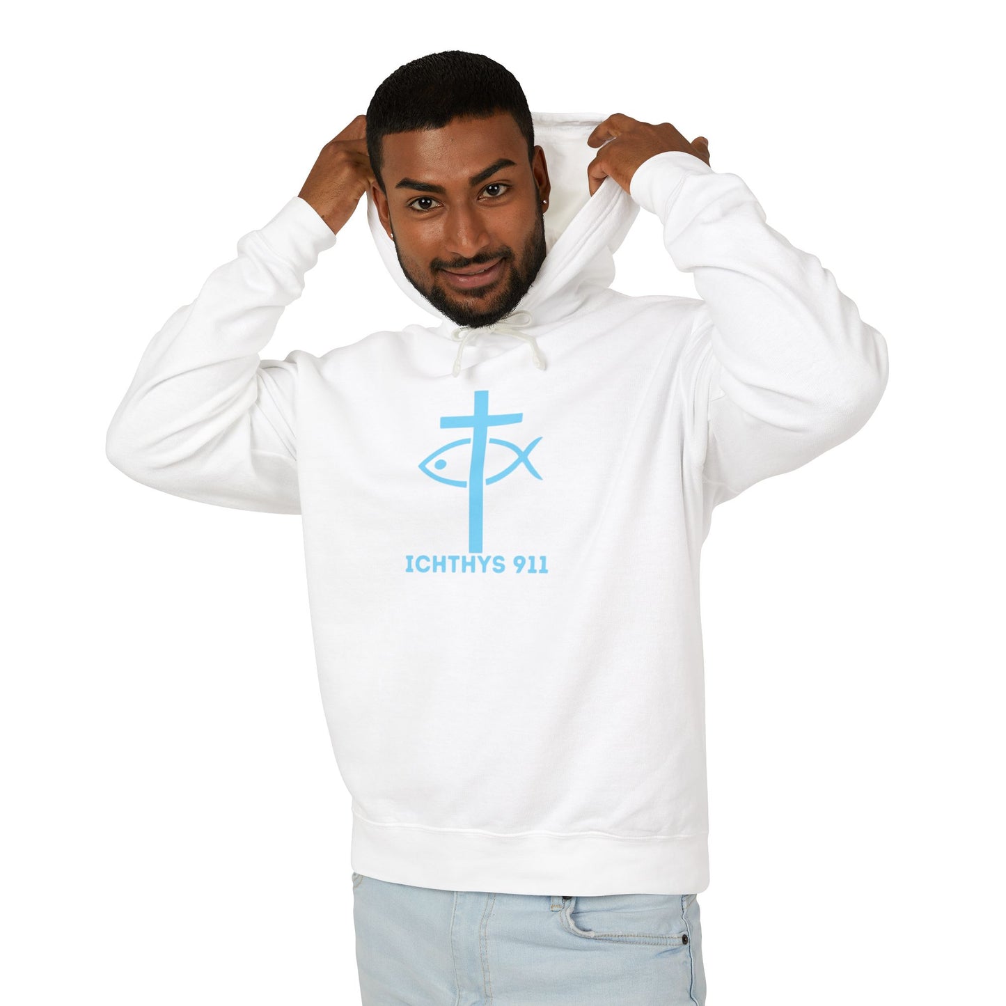 Iēsous Christos, Theou Yios, Sōtēr = Jesus Christ, Son of God, Savior - Unisex - Lightweight - Relaxed Fit - Religious Sweatshirt - ICHTHYS 911 - Hoodie