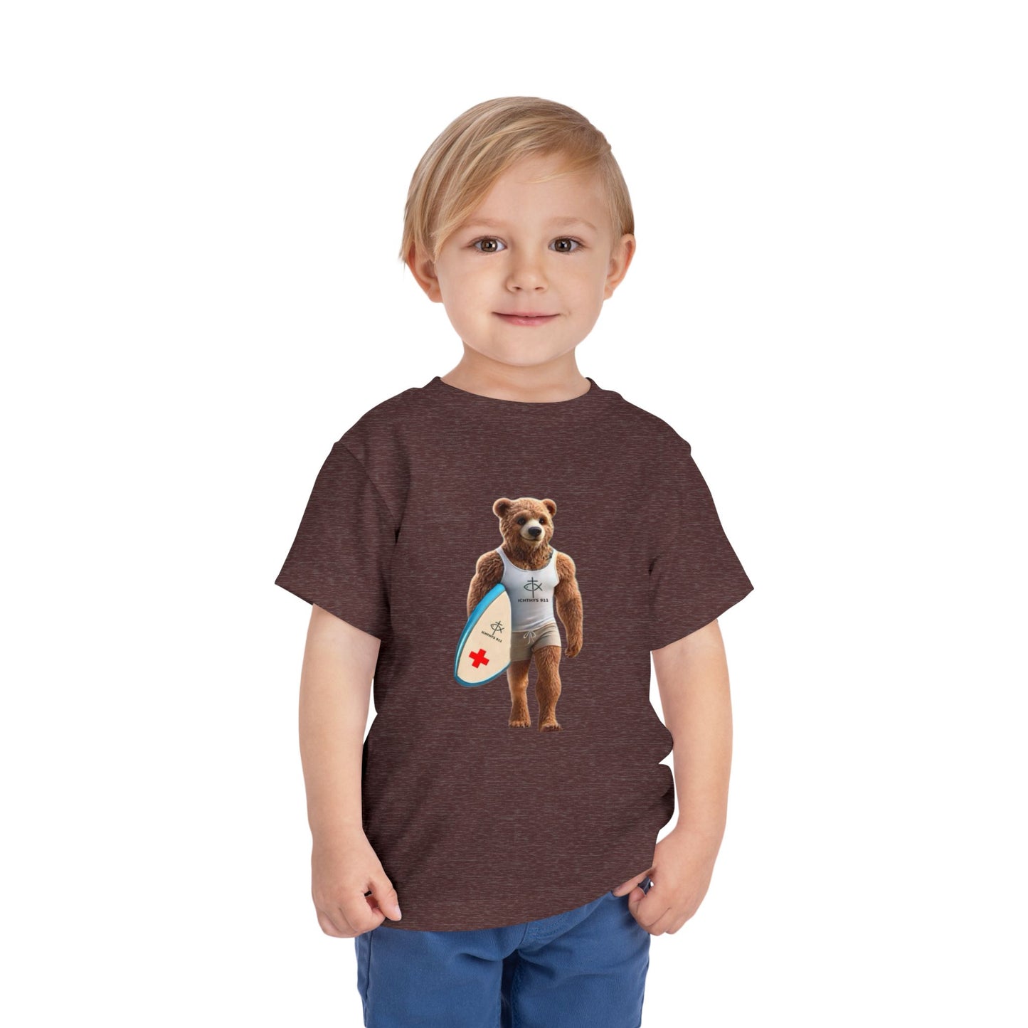 Surfing Bear Toddler Tee - Fun Kids Short Sleeve T-Shirt - ICHTYHS 911