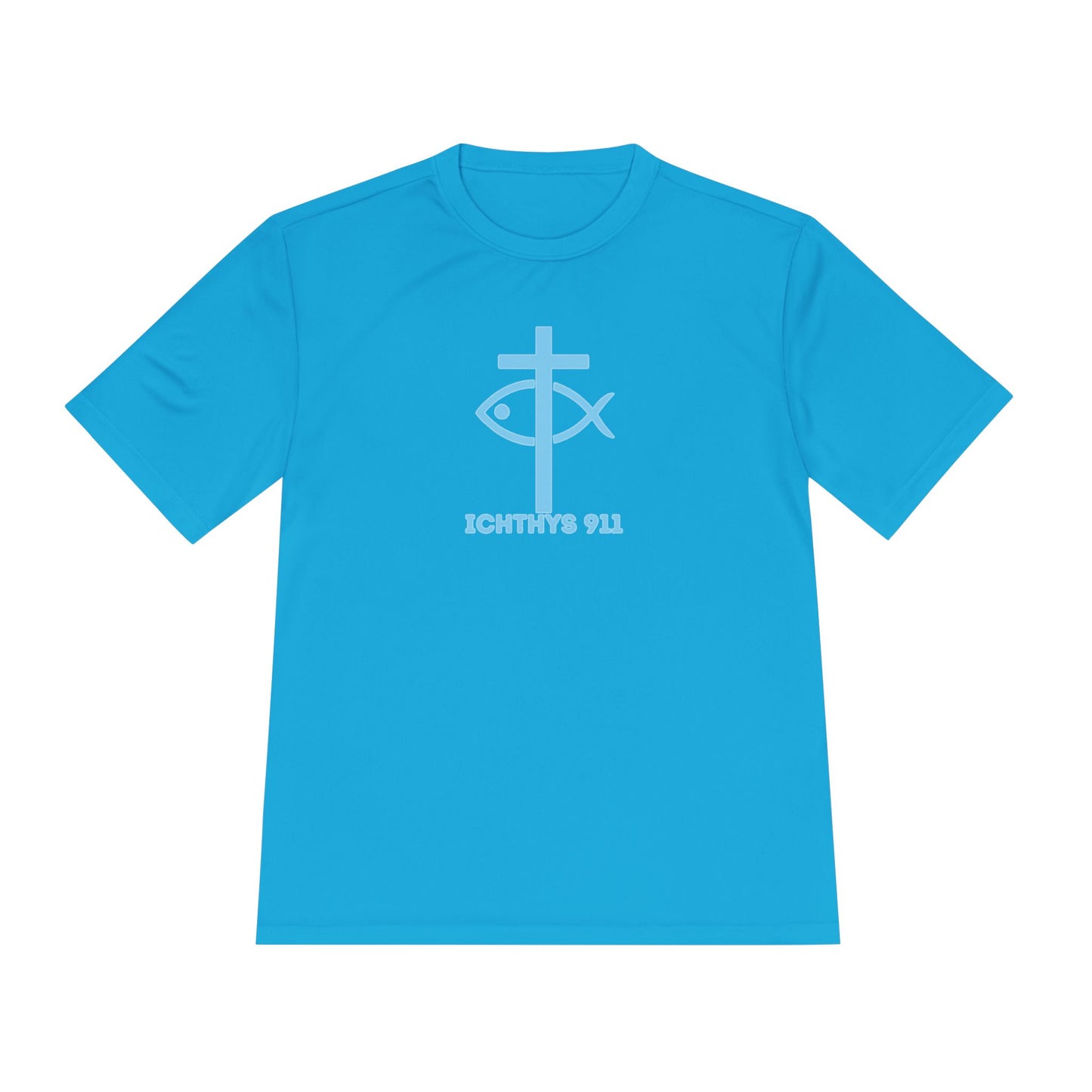 ICHTHYS 911 - Blue Font - "Jesus Is His Name Saving Souls is His Game" - Unisex Performance Shirt -Men T-Shirt - Women - Moisture Wicking Tee911