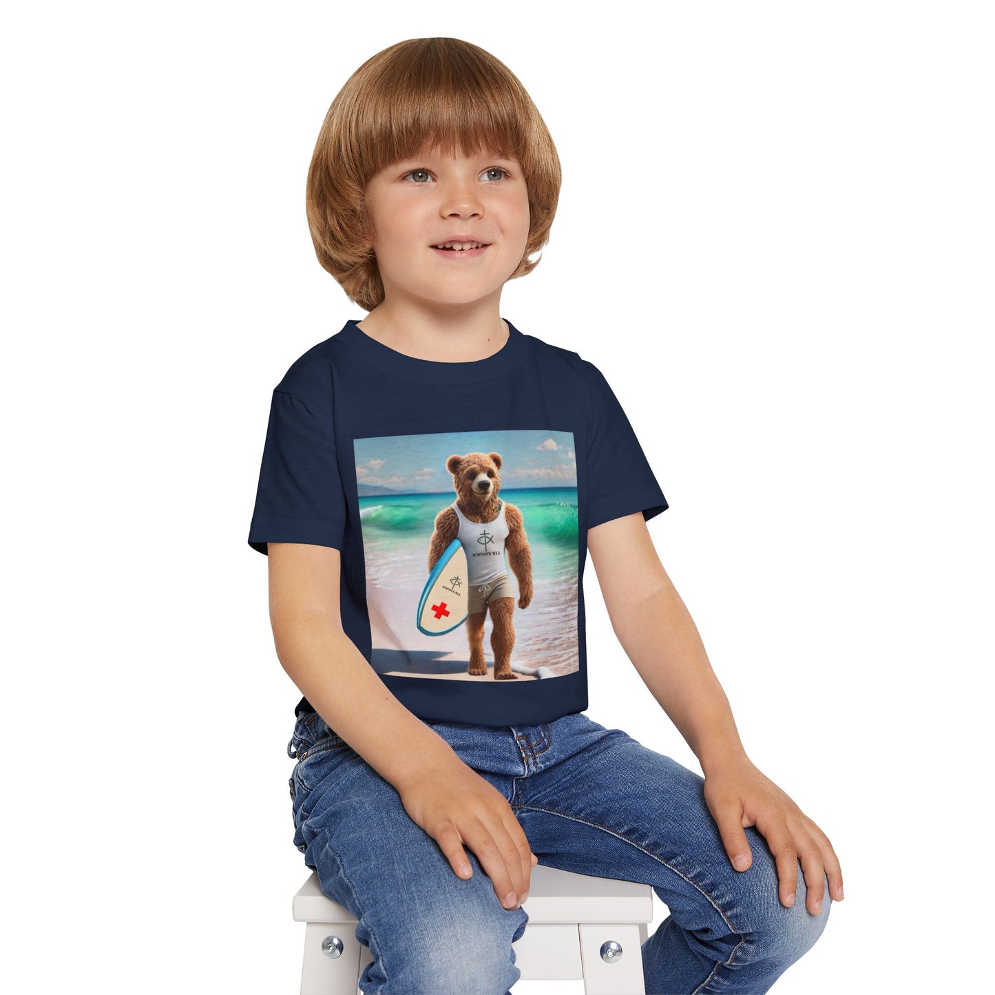 ICHTHYS 911 "Surf Bear" - Toddler T-Shirt - Cool Summer Tee - Match Mom and Dad For Vacation - Family T-Shirt