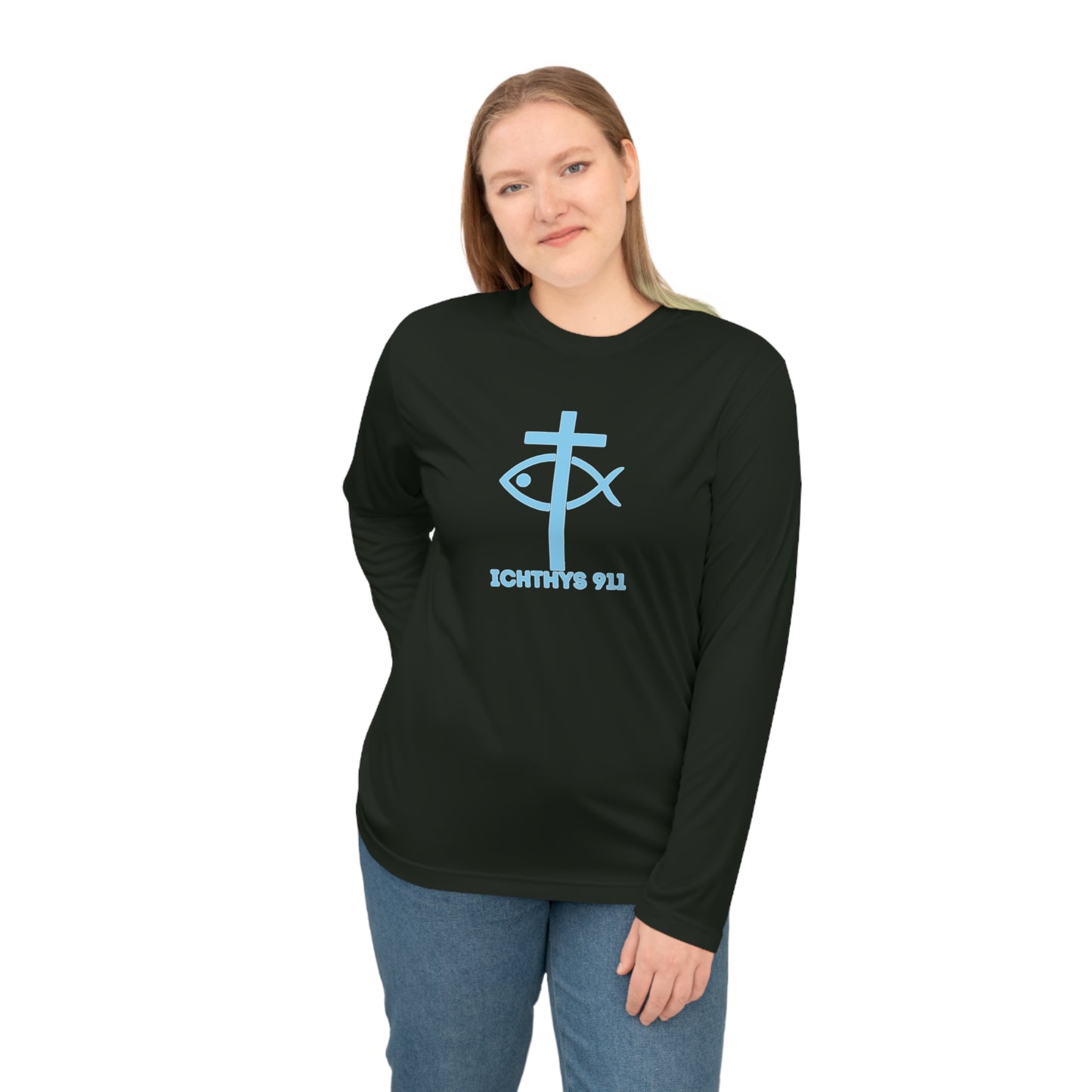 Iēsous Christos, Theou Yios, Sōtēr = Jesus Christ, Son of God, Savior - Unisex Performance Long Sleeve Shirt - ICHTHYS 911 Christian Activewear