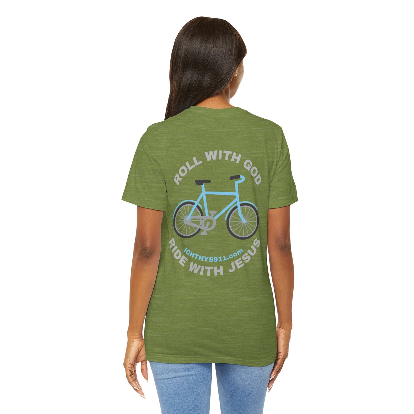 ICHTHYS 911 - "Roll With God Ride With Jesus" - Silver Font - Unisex T- Shirt - Lightweight 100% Cotton - Summer T - Arm Form Fitting - Men T- Shirt - Women T-Shirt - Christian T-Shirt