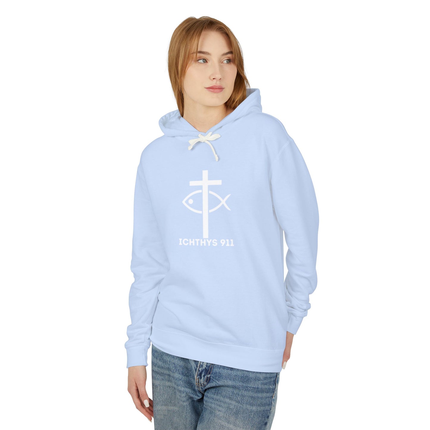 Iēsous Christos, Theou Yios, Sōtēr = Jesus Christ, Son of God, Savior - Unisex - Lightweight - Relaxed Fit - Religious Sweatshirt - ICHTHYS 911 - Hoodie