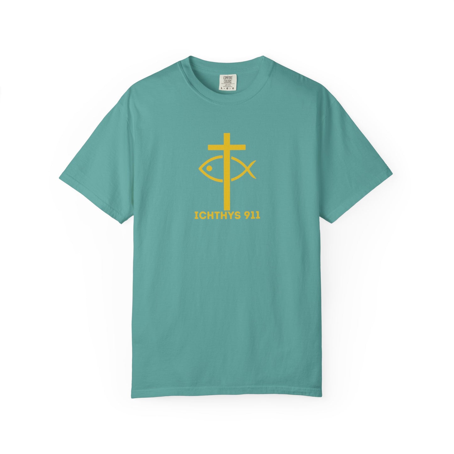 "Faith, Hope, & Love" - Gold Font - Unisex Garment Dyed T-Shirt - 100# US Cotton - Men T-Shirt - Women T-Shirt - Christian T- Shirt -Faith-Inspired Shirt - Christian Fashion - Wear Your Faith - ICHTHYS 911