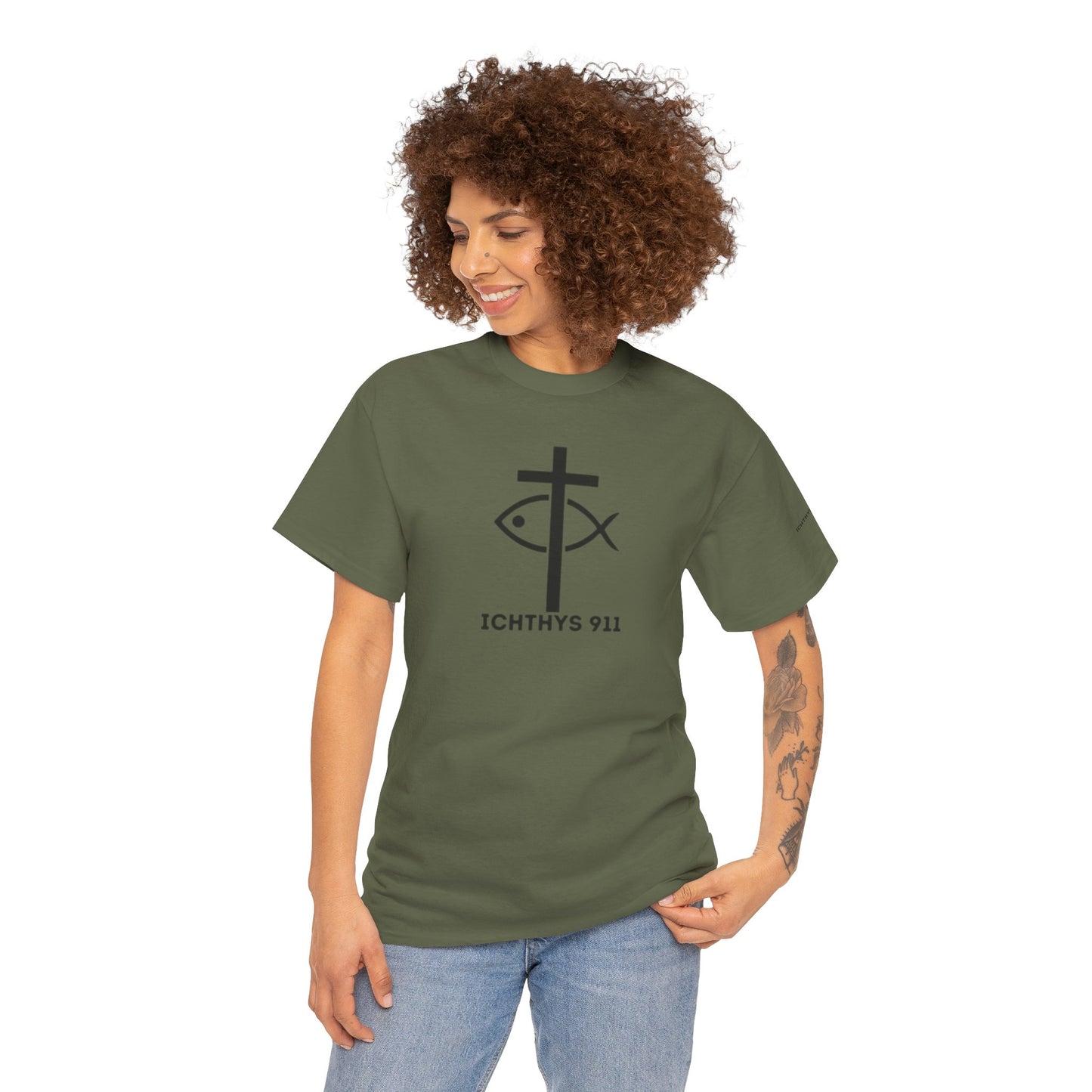 Authentic Design - Unisex T-Shirt - Heavy Cotton T-Shirt - Jesus Fish - Men's T-Shirt - Women T-Shirt Christian Faith - Unisex Clothing - ICHTHYS 911