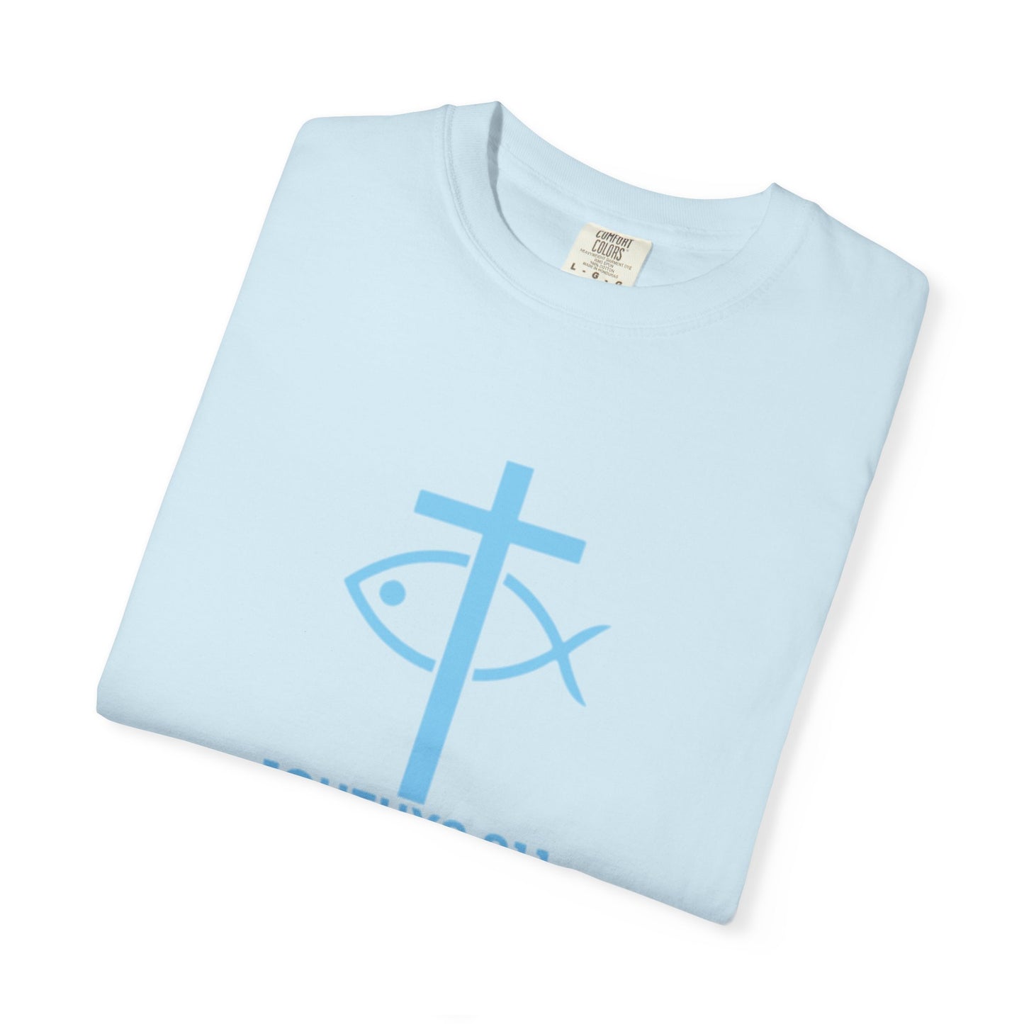 Strength Through Christ Philippians 4:13 - Blue Font - Unisex Garment Dyed T- Shirt - 100% US Cotton -Men T-Shirt - Women T-Shirt- Christian Activewear