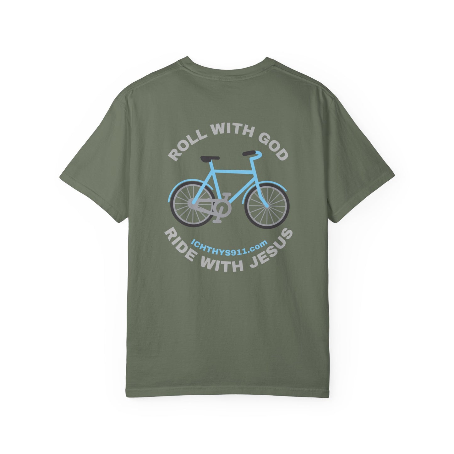 ICHTHYS 911 - "Roll With God Ride With Jesus" - Silver Font - Unisex T- Shirt - Medium Weight 100% Cotton - Summer T - Men T- Shirt - Women T-Shirt - Christian T-Shirt - Love Like Jesus