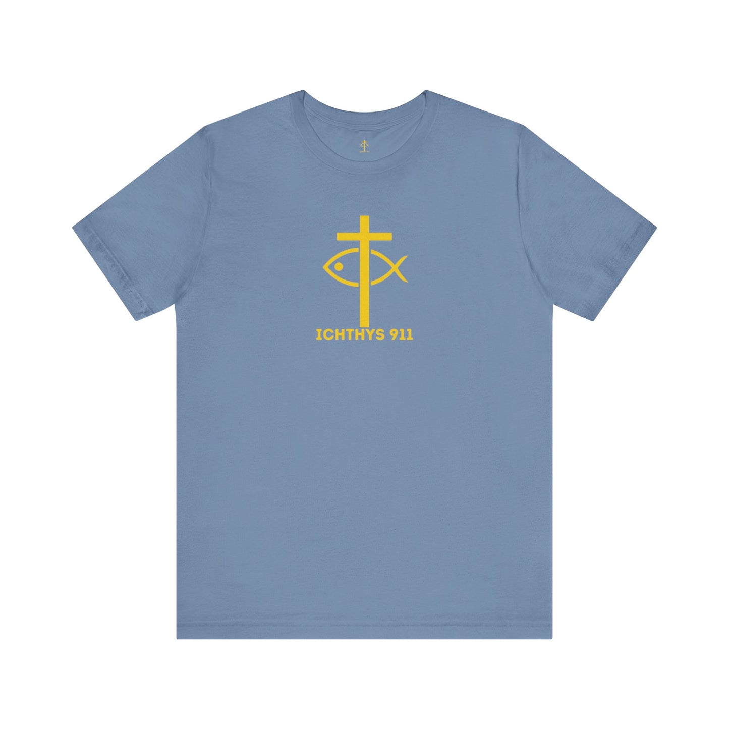 ICHTHYS 911 - "Roll With God Ride With Jesus" - Gold Font - Unisex T- Shirt - Lightweight 100% Cotton - Summer T - Arm Form Fitting - Men T- Shirt - Women T-Shirt - Christian T-Shirt