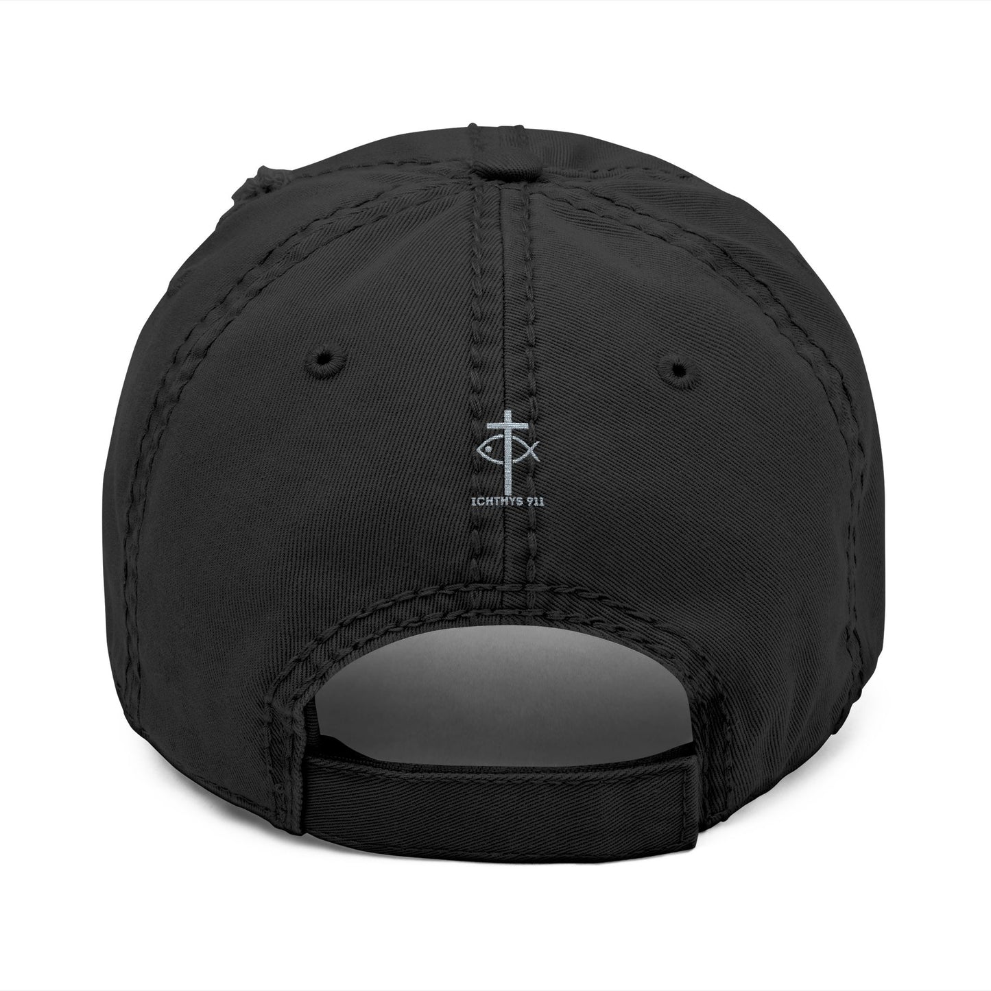 ICHTHYS 911 Embroidered Design - Distressed Hat with Casual Fashion - Accessory for Everyday Wear - ICHTHYS 911 Collection - This hat is very soft - Short stance - Everyone is loving this hat