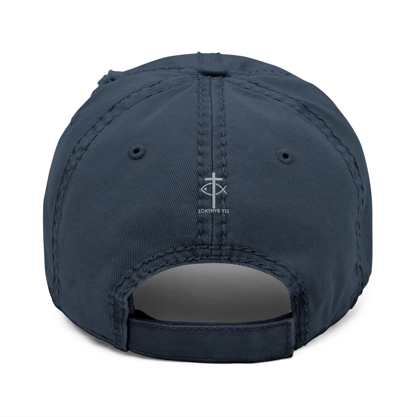 ICHTHYS 911 Embroidered Design - Distressed Hat with Casual Fashion - Accessory for Everyday Wear - ICHTHYS 911 Collection - This hat is very soft - Short stance - Everyone is loving this hat