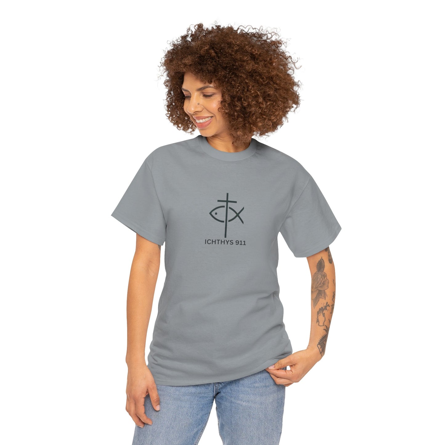 ICHTHYS 911 - "Authentic Design" - Unisex T-Shirt - Heavy Cotton T-Shirt - Jesus Fish - Men's T-Shirt - Women T-Shirt Christian Faith - Unisex Clothing