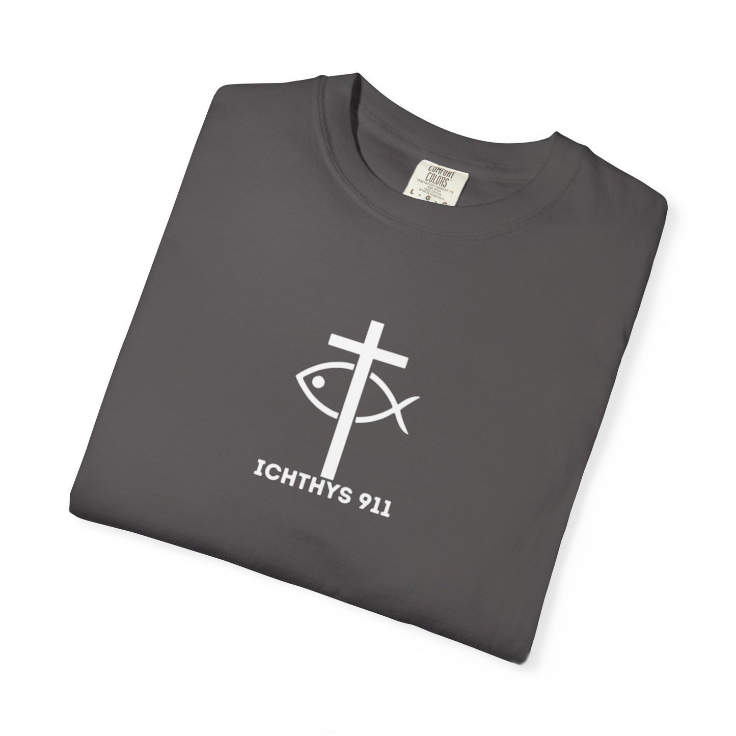 ICHTHYS 911 - White Font "Authentic" - Christian Streetwear T-Shirt – Unisex - Women T-Shirt - Men T-Shirt - Jesus Gym & Faith Fashion, Unisex Garment-Dyed T-Shirt