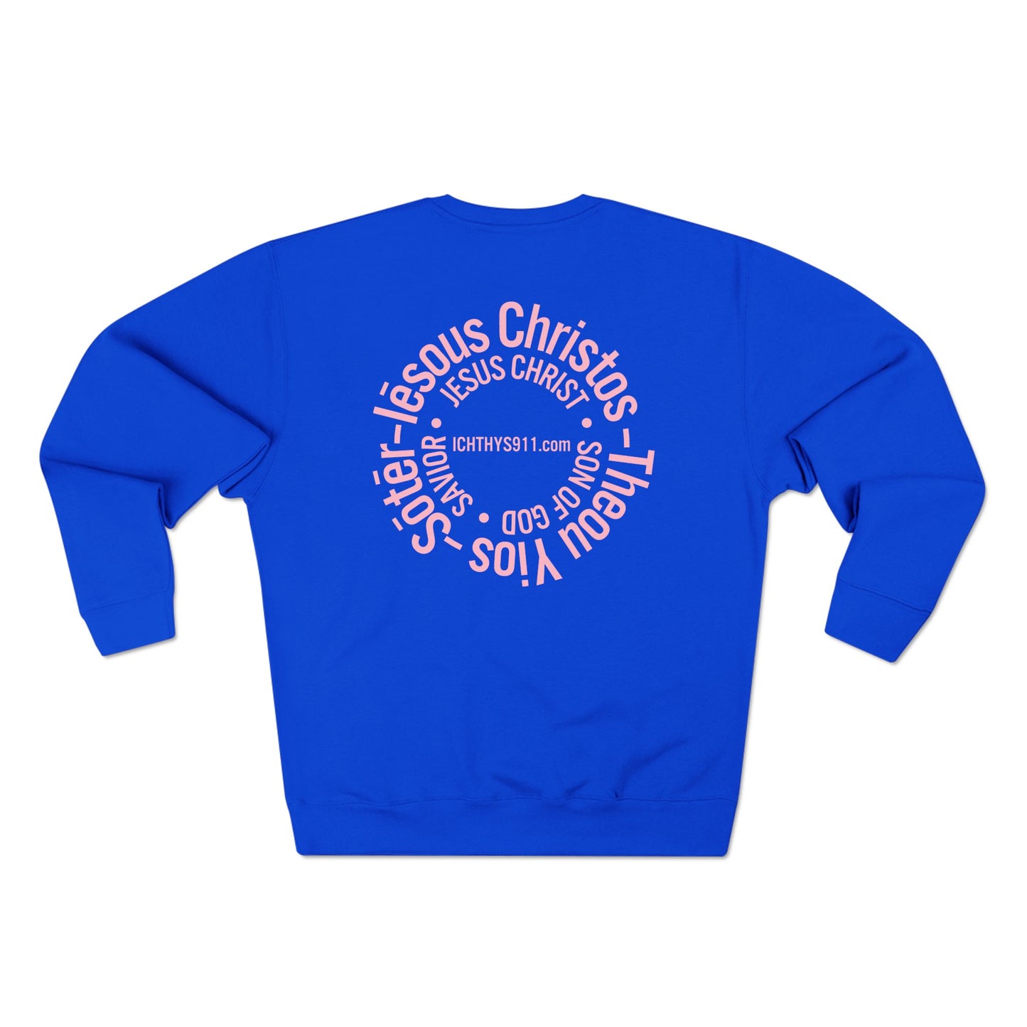 ICHTHYS 911 Minimal Pink Cross Crewneck Sweatshirt — Unisex -