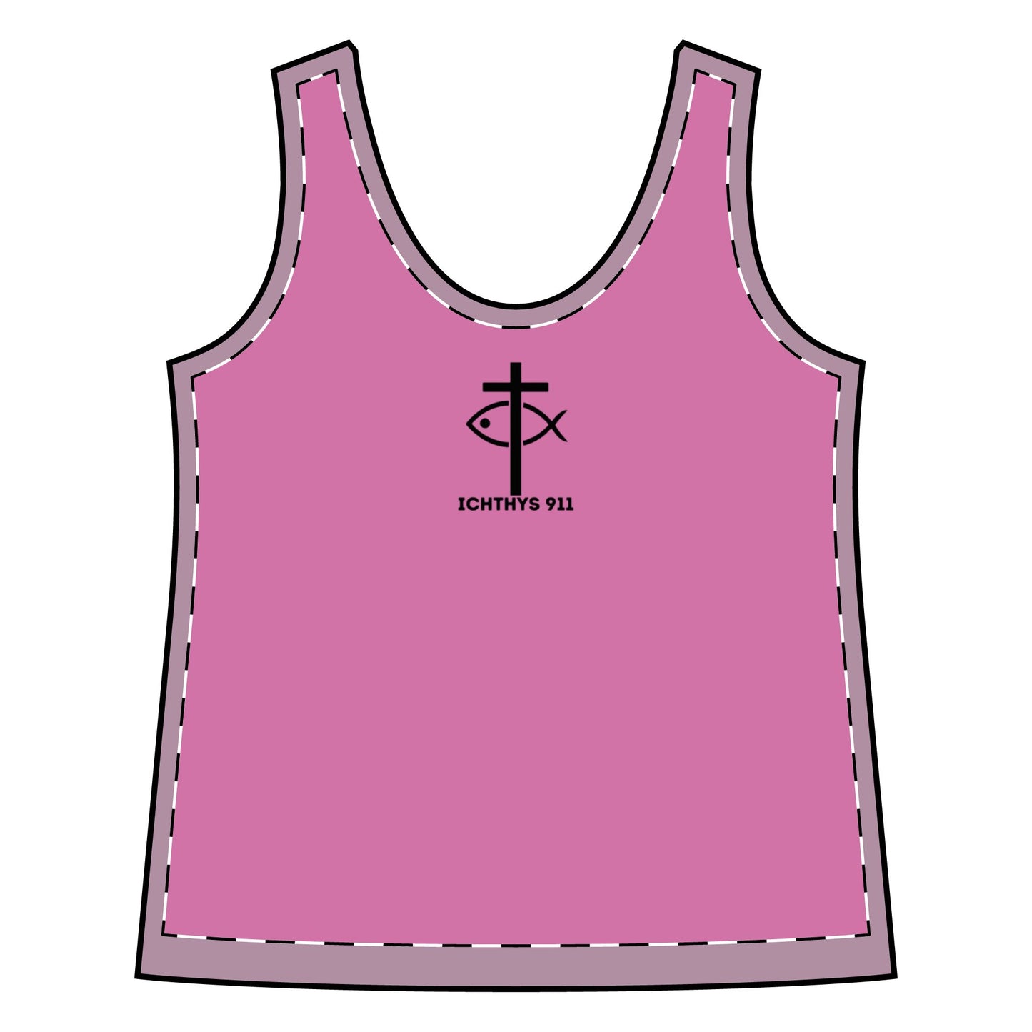 ICHTHYS 911 Black Font "Run With Endurance Hebrew 12:1" - Sporty Racerback Tank for Women - Perfect for Active Lifestyle & Casual Wear -Women T-Shirt - Tank